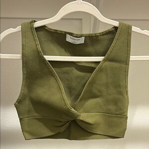 Babaton Olive Green Twist-Front Crop Top